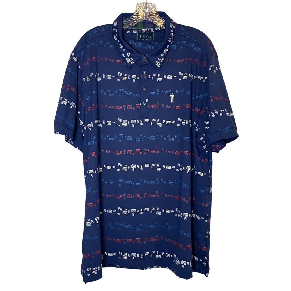 William Murray Golf Polo Shirt Novelty Print‎ Blue Short Sleeve XL Performance